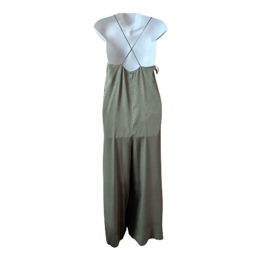 Sleeveless Olive Wide-Leg V-Neck Jumpsuit - Picture 3 of 8